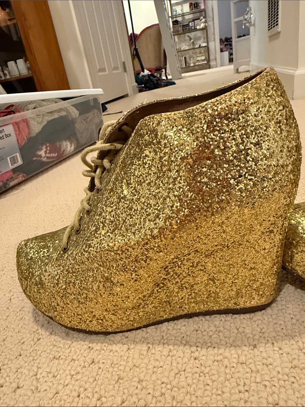Jeffrey Campbell Gold Glitter Lace-Up Ankle Boots - Picture 4 of 7